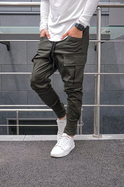 Мужские брюки карго с карманами хлопок хаки 403974 фото