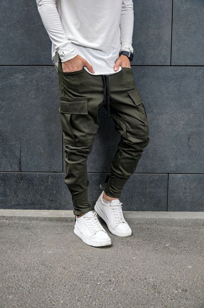 Чоловічі штани карго з кишенями бавовна хакі  403974 фото