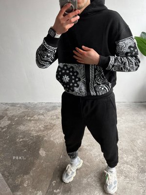 Костюм Худі Штани Чорний візерунку карман і рукава p8k1 фото