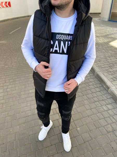 Жилетка мужская безрукавка с капюшоном черная LOOK4-2019 фото