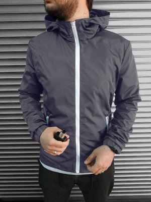 Чоловіча куртка вітровка водовідштовхувальна з капюшоном сіра 707grey-SL фото