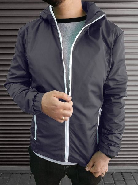 Чоловіча куртка вітровка водовідштовхувальна з капюшоном сіра 707grey-SL фото