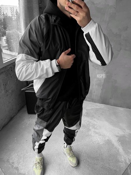 Спортивный мужской костюм плащевка трехцветный графит ksp11 фото