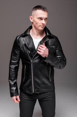 Чоловіча шкіряна куртка косуха чорна шкірянка 1770-R.A фото