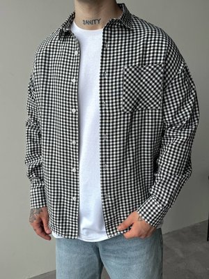 Легкая мужская оверсайз рубашка черная с белым OH885 фото