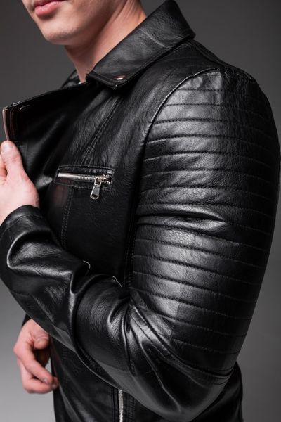 Мужская кожаная куртка косуха черная кожанка 1770-R.A фото
