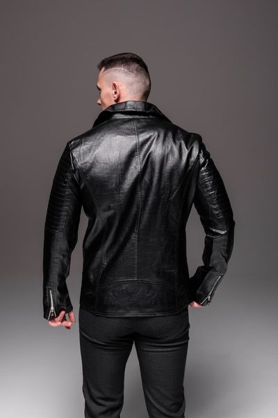 Чоловіча шкіряна куртка косуха чорна шкірянка 1770-R.A фото