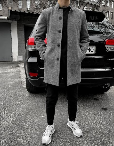 Пальто мужское кашемировое демисезонное серое plt12-SL фото