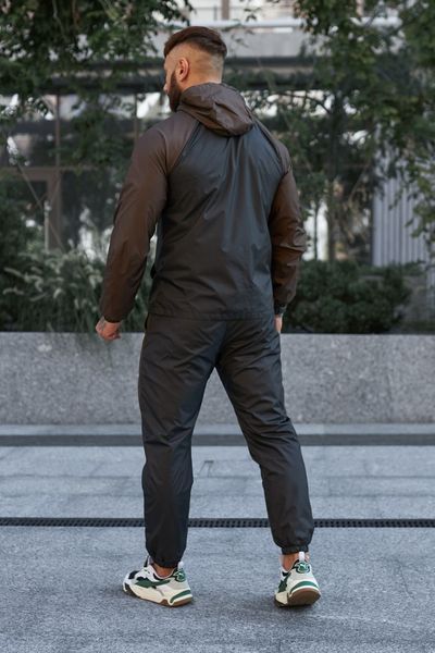 Спортивний костюм плащівка чоловічий з капюшоном чорно-коричневий S-XL 770665-1 фото