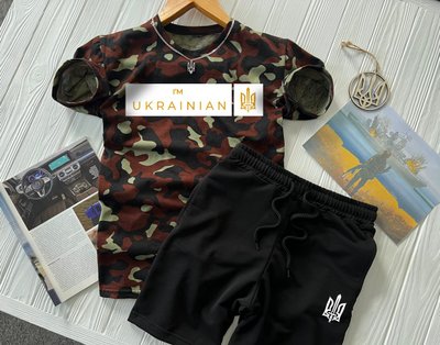 летний комплект мужской футболка и шорты, костюм патриотический камуфляжный 770578-2 фото