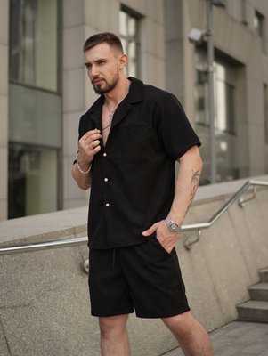 Летний комплект Рубашка мужская и шорты черные 1684340385 фото