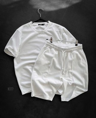 Костюм футболка шорти ребристий білий k177 фото