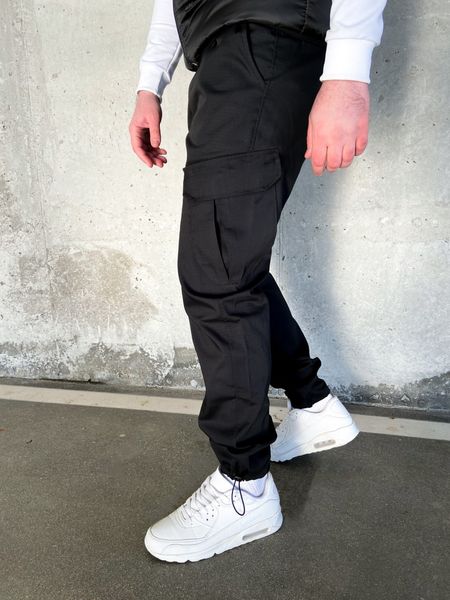 Штаны карго мужские, джоггеры с накладными карманами черные 3020-SL фото