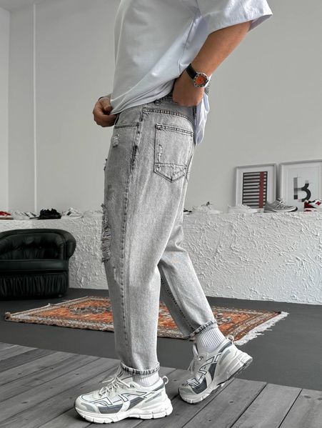 Мужские джинсы серые рваные RVAN-304 фото