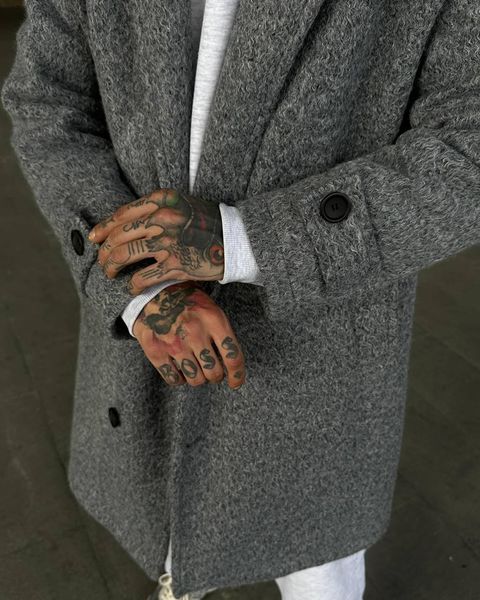 Кашемірове пальто оверсайз чоловіче вільне сіре V00505-SL фото