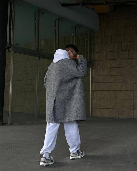 Кашемірове пальто оверсайз чоловіче вільне сіре V00505-SL фото