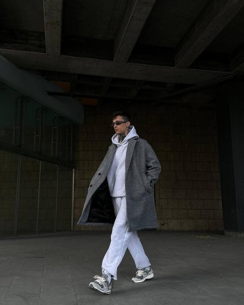 Кашемировое пальто оверсайз мужское свободное серое V00505-SL фото