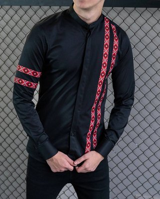 Мужская рубашка классическая с орнаментом приталенная с длинным рукавом черная mk366 фото