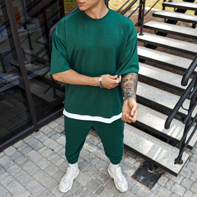 Літній комплект чоловічий футболка і штани over зелений 770528-1 фото