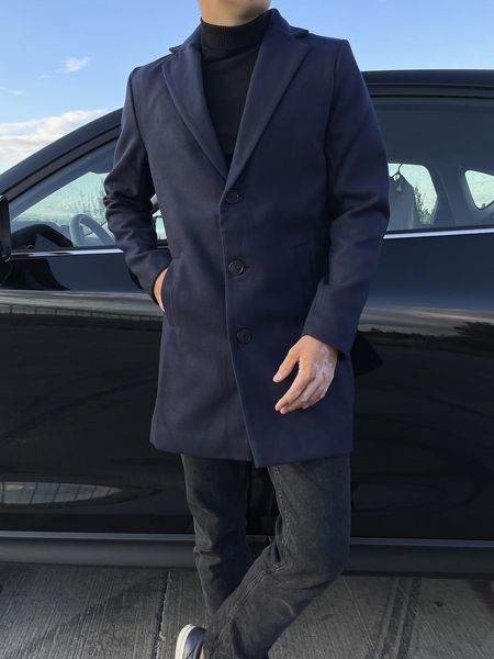 пальто кашемировое классическое мужское длинное синее 1616781443 фото