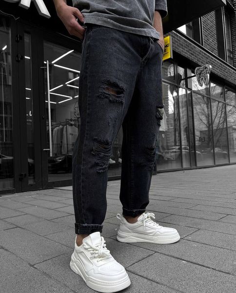 Чоловічі джинси МОМ чорні рвані RVAN-304 фото