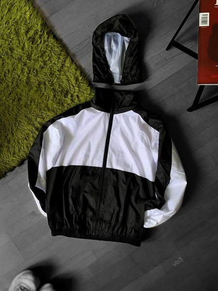 Куртка ветровка мужская с капюшоном демисезонная черно-белая размер  vb3-SL фото