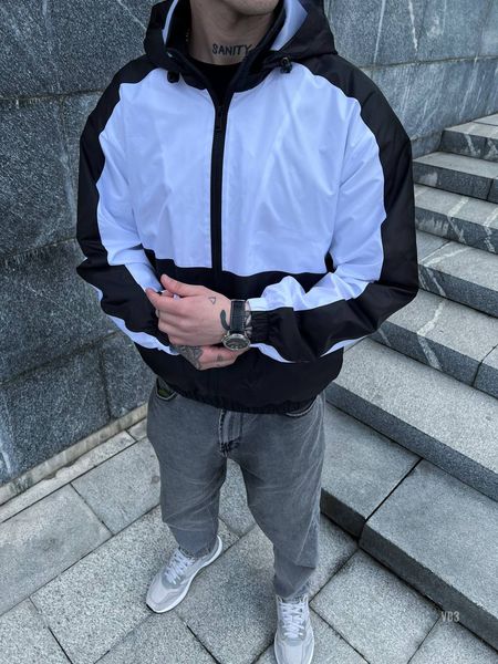 Куртка вітровка чоловіча з капюшоном демісезонна чорно-біла розмір  vb3-SL фото