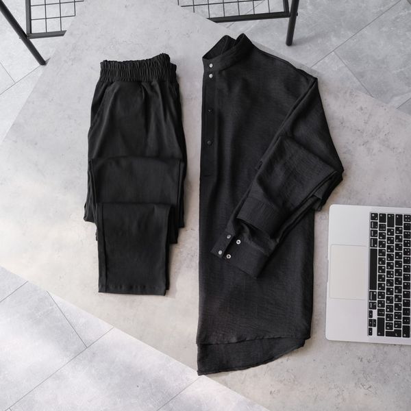 Чоловічий класичний комплект сорочка і штани, костюм молодіжний приталений чорний 770247-1 фото