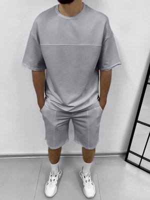 Костюм футболка+шорти чоловічі з прострочкою сірий vz-k17sil фото