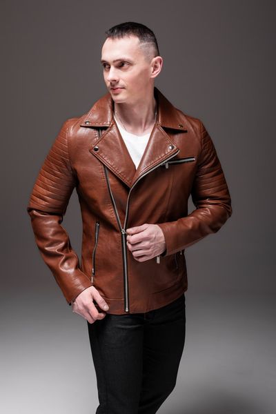 Куртка шкіряна чоловіча косуха шкірянка коричнева 1770-R.A-кор фото